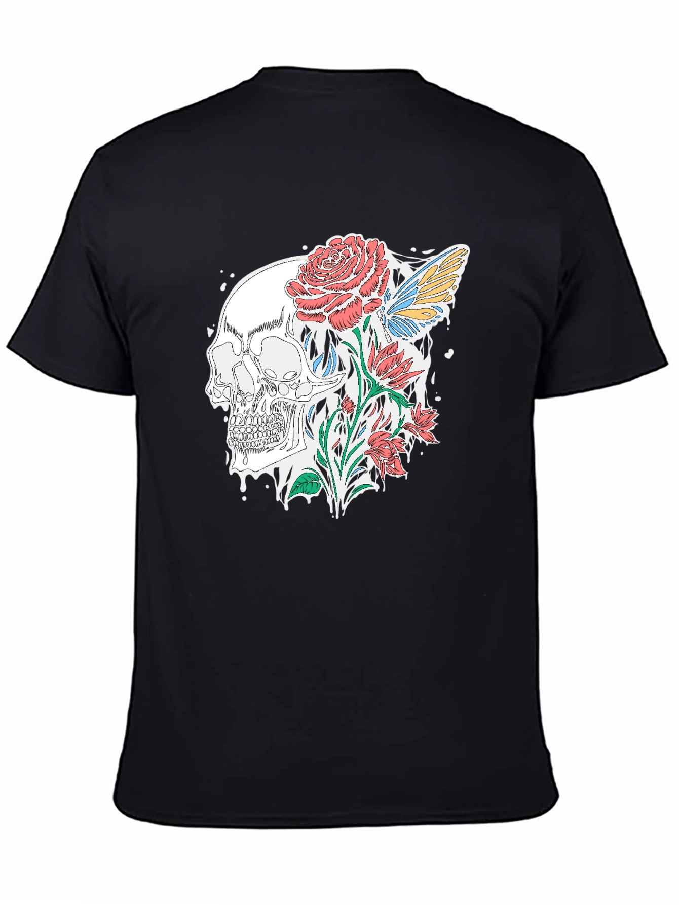 Skull and Roses Graphic T-Shirt - Stylish Black Tee