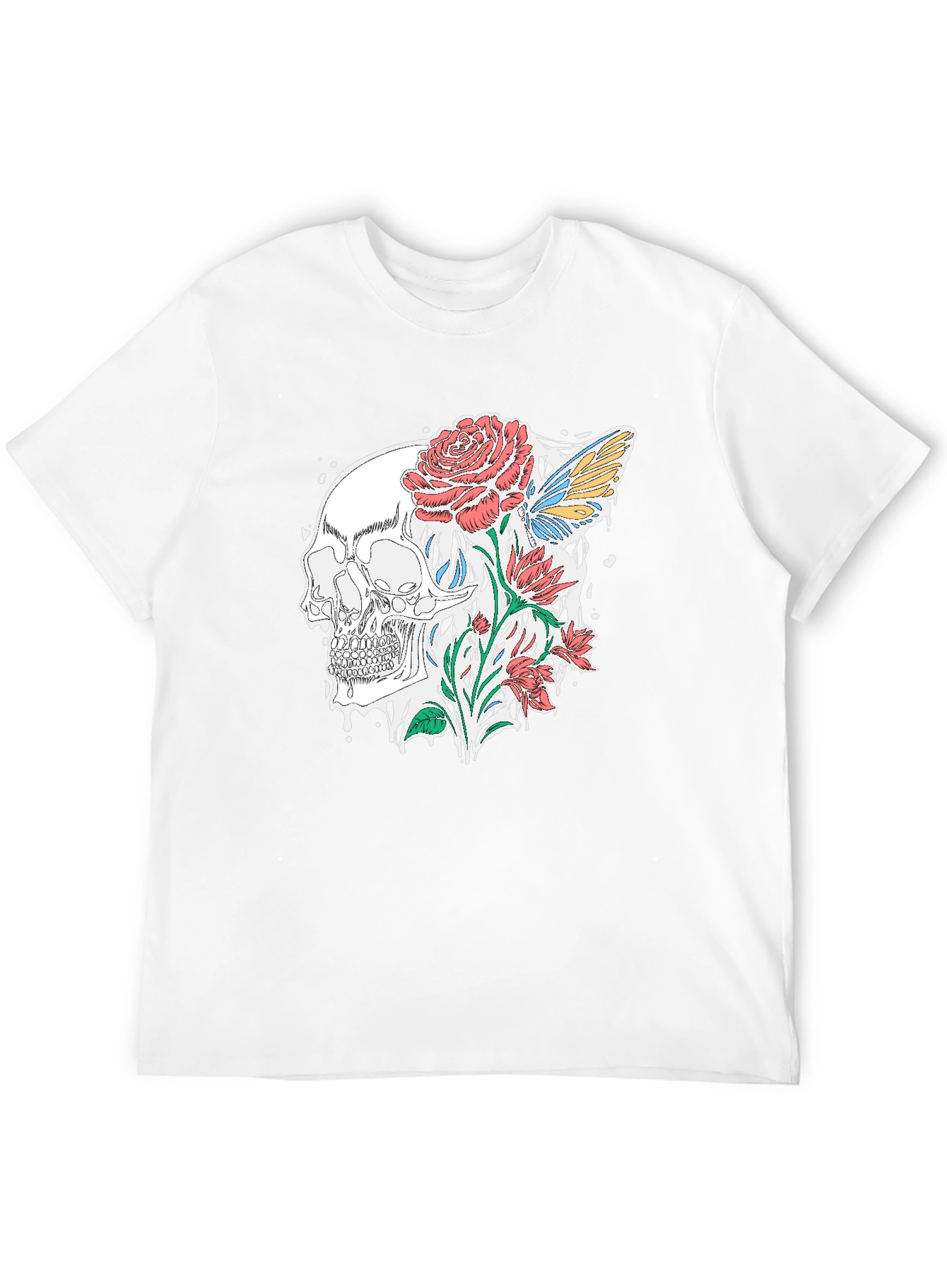 Skull and Roses Graphic T-Shirt - Stylish Black Tee