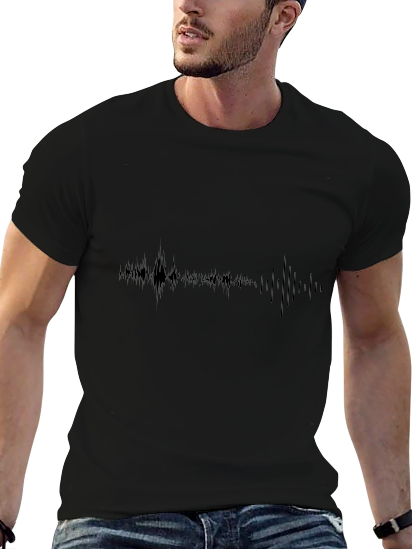 Minimalist Soundwave Graphic Tee - Black Cotton
