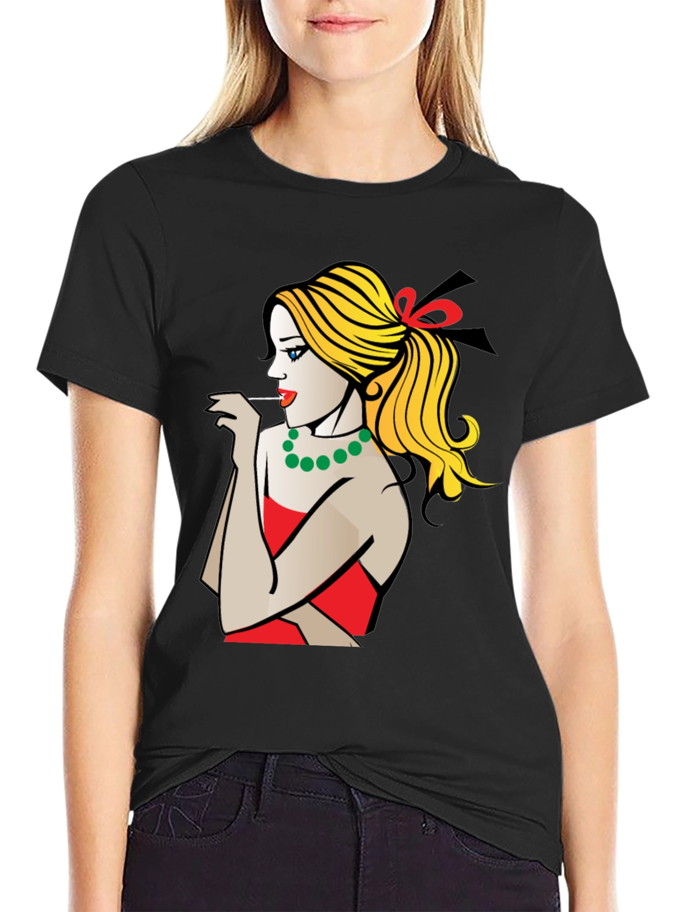 Pop Art Woman Graphic T-Shirt - Black
