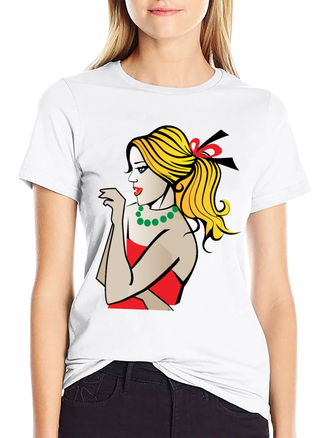 Pop Art Woman Graphic T-Shirt - Black