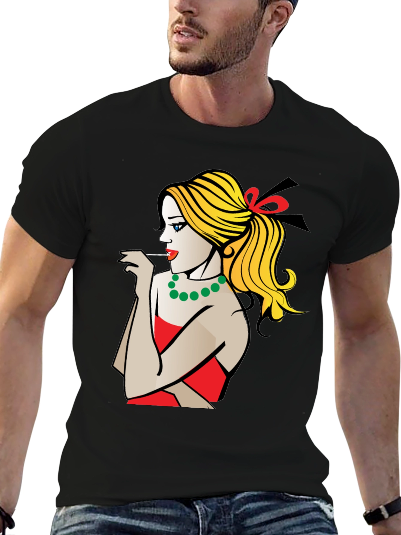 Pop Art Woman Graphic T-Shirt - Black