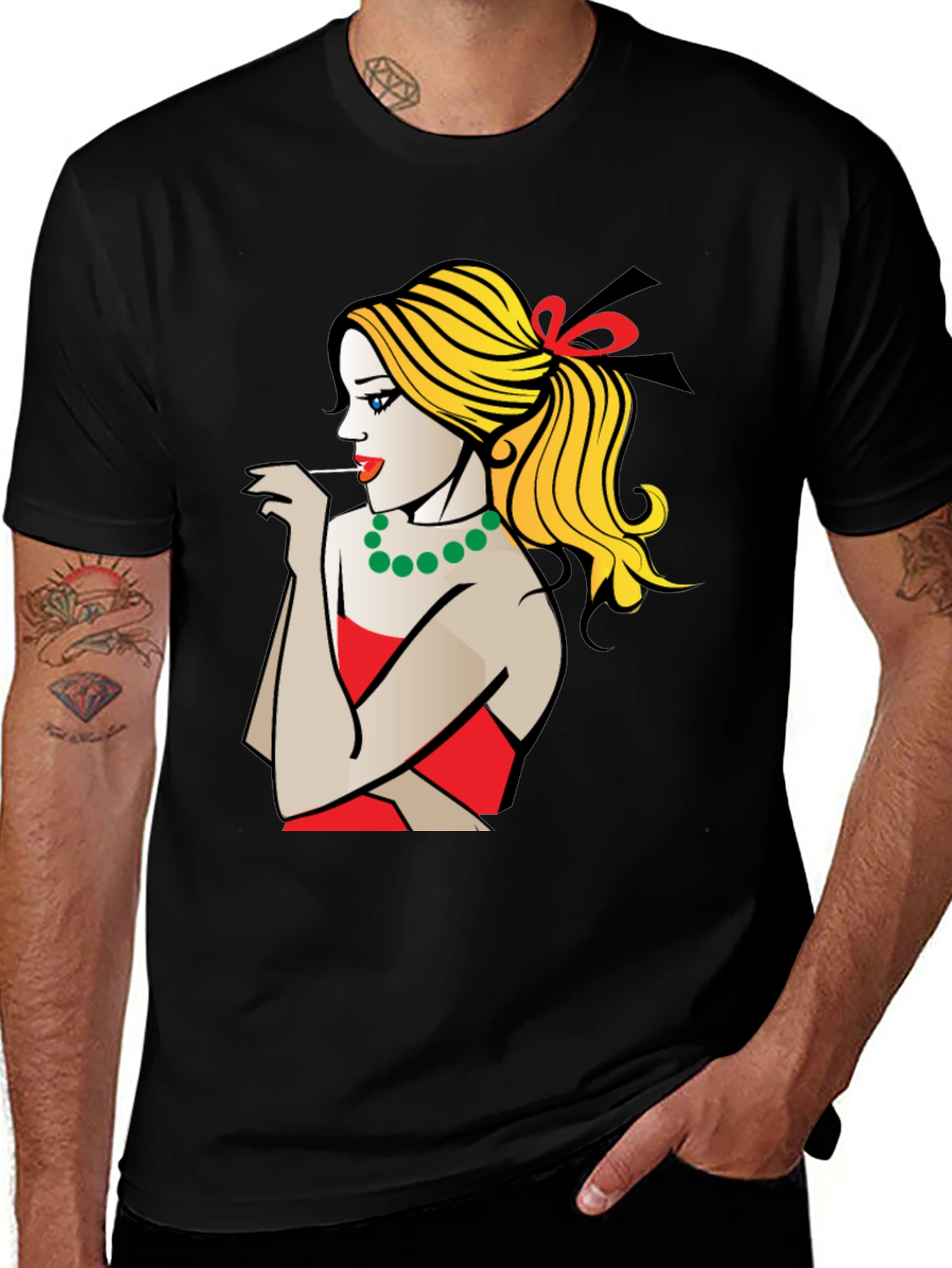 Pop Art Woman Graphic T-Shirt - Black