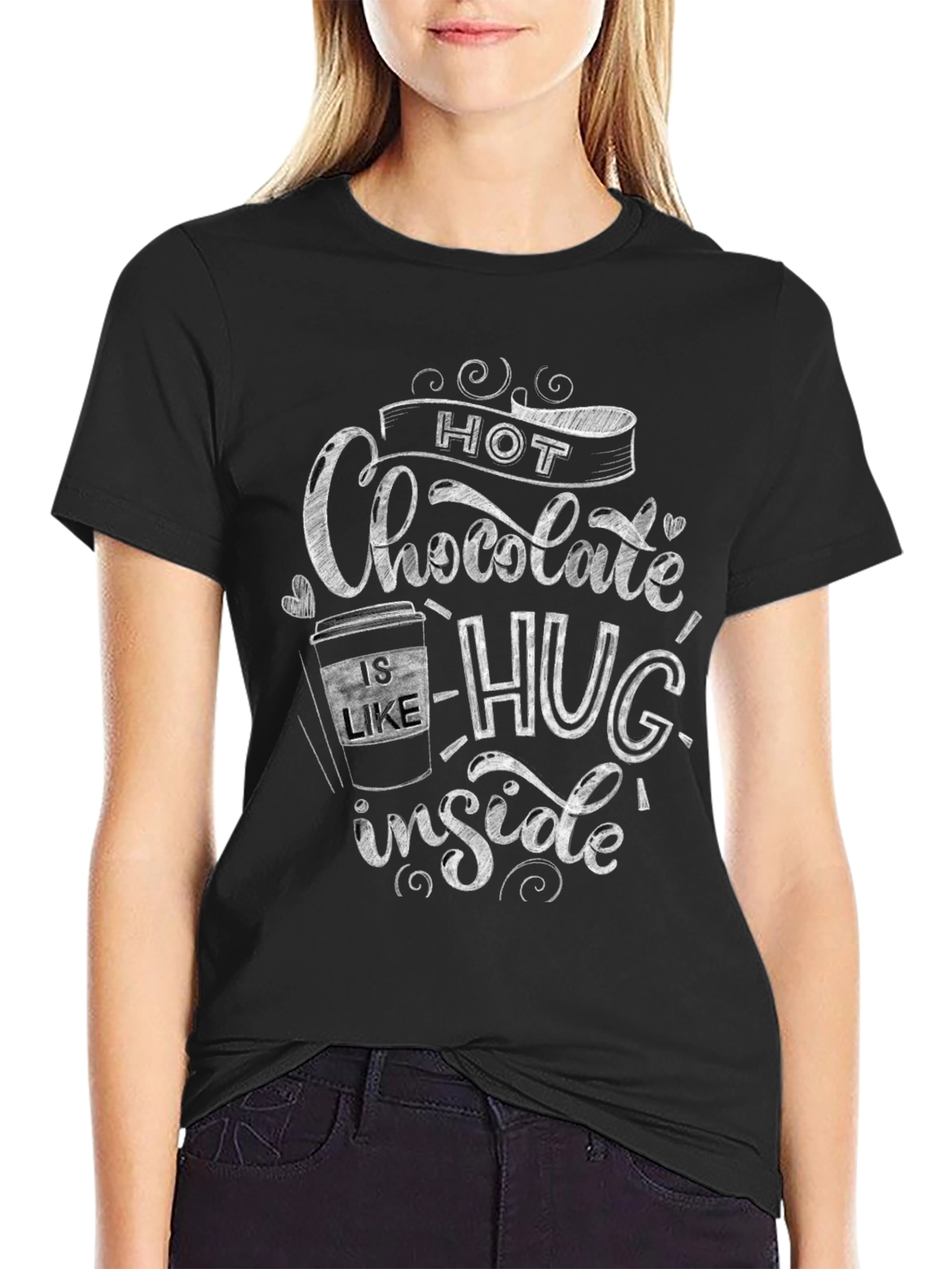 Hot Chocolate Hug Graphic T-Shirt - Black