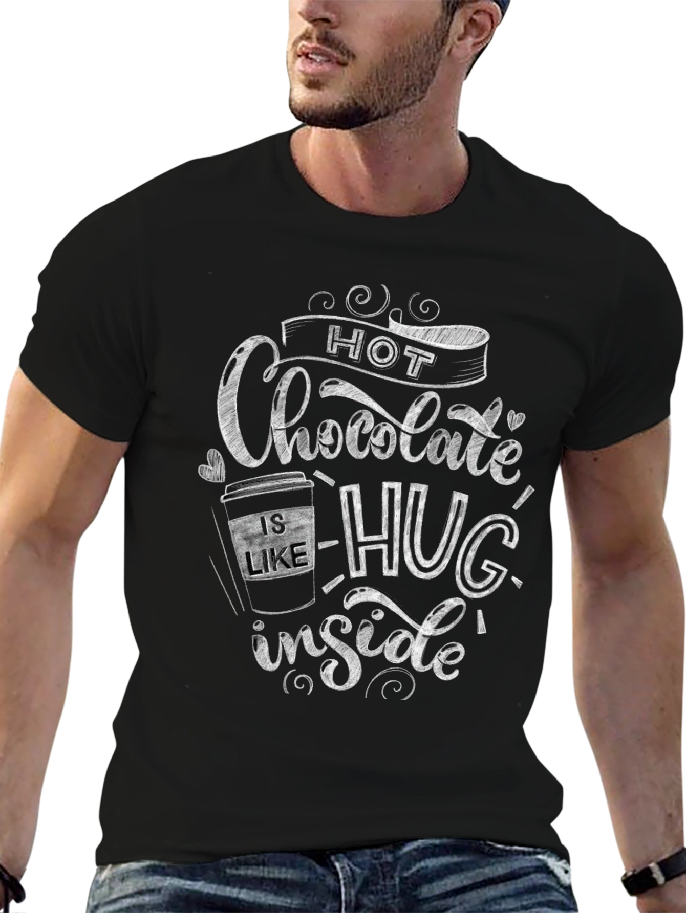 Hot Chocolate Hug Graphic T-Shirt - Black