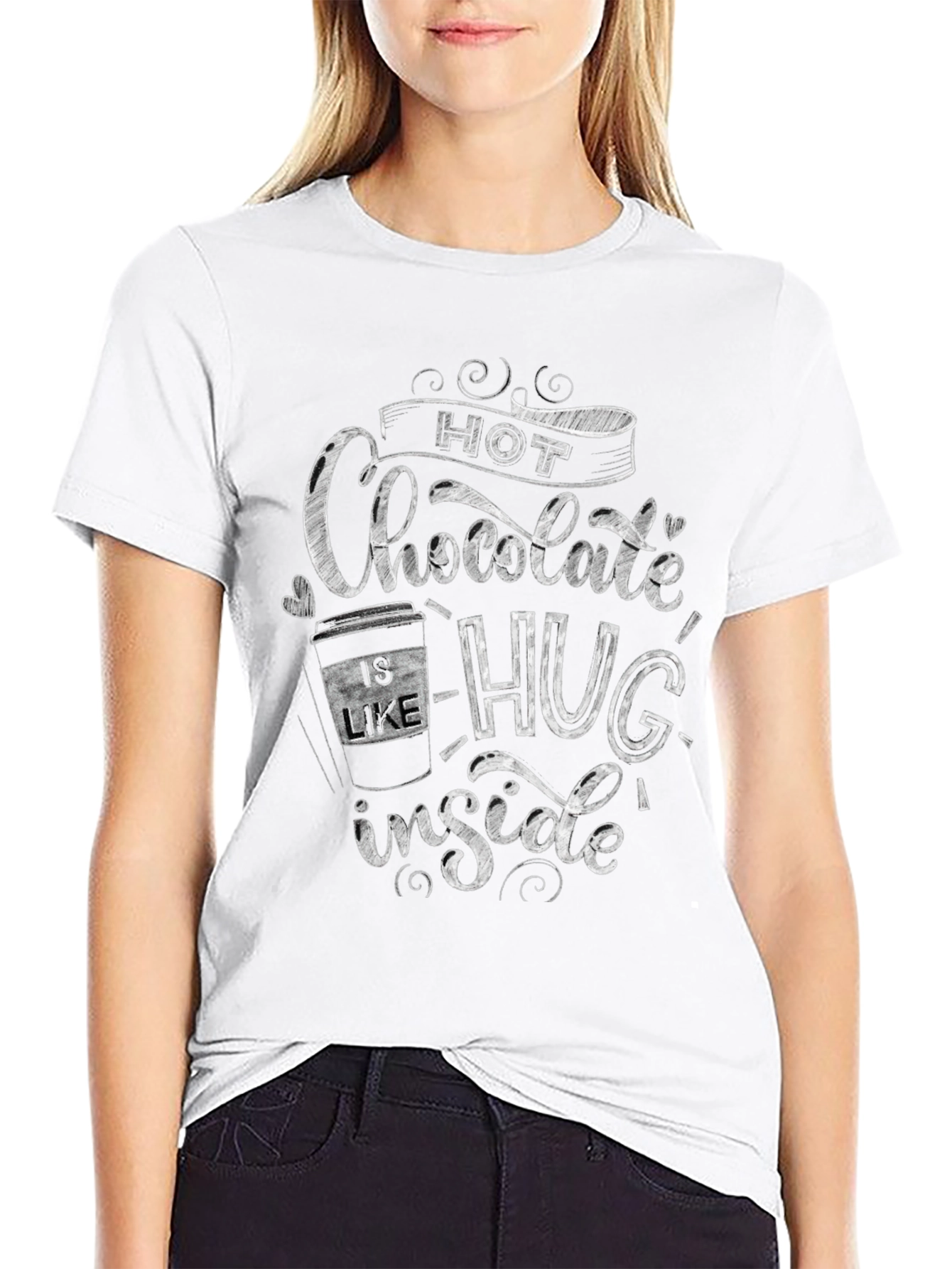 Hot Chocolate Hug Graphic T-Shirt - Black