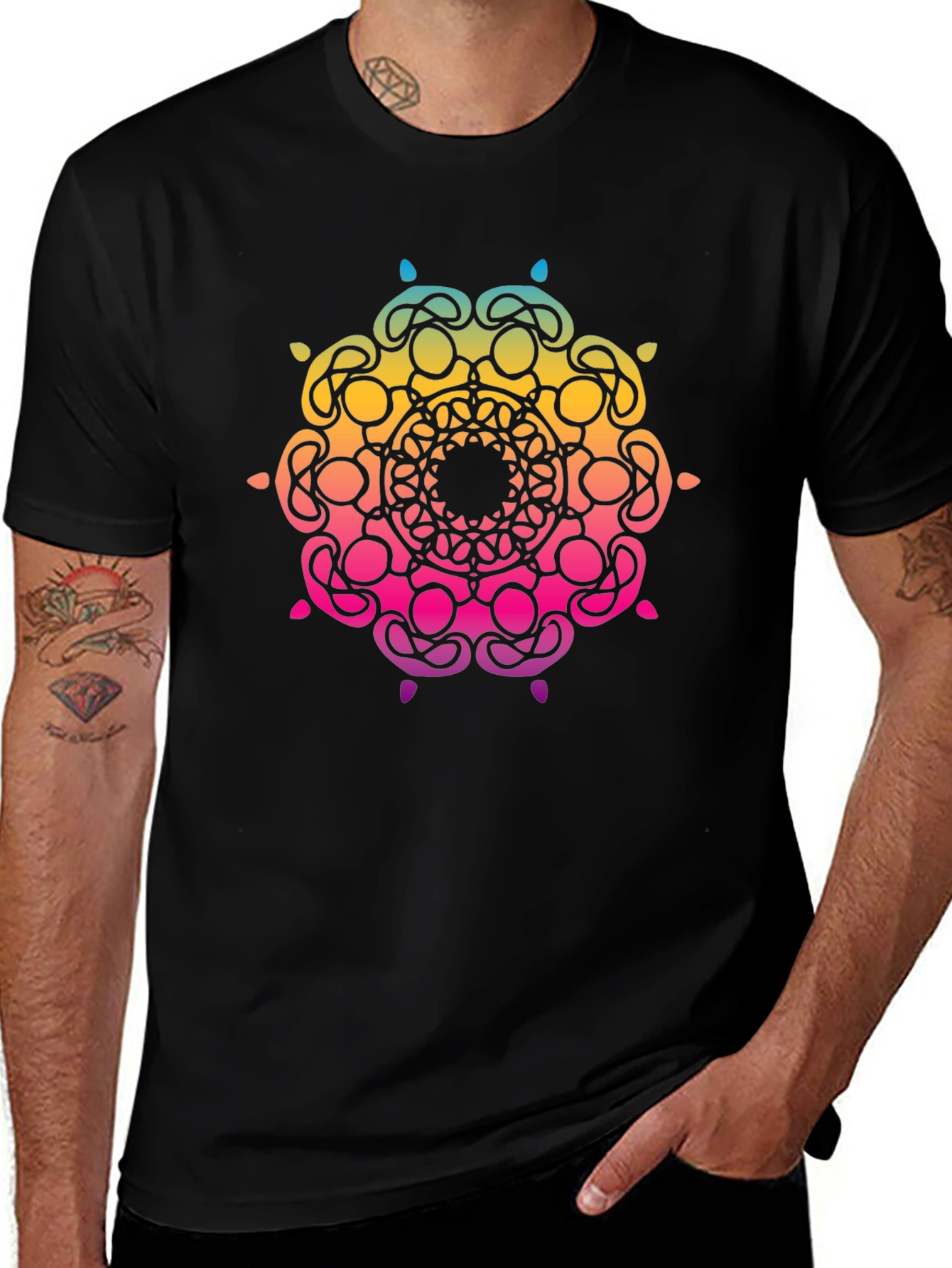 Vibrant Mandala Graphic Tee - Stylish Black T-Shirt