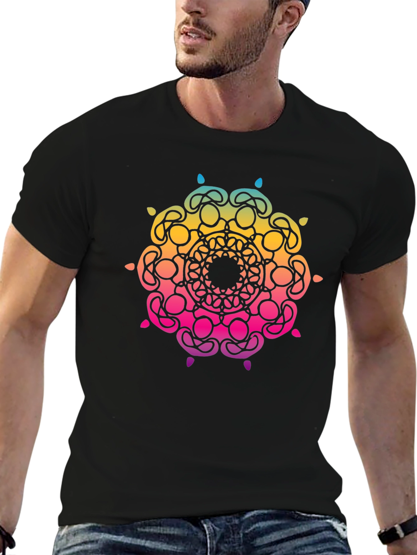 Vibrant Mandala Graphic Tee - Stylish Black T-Shirt