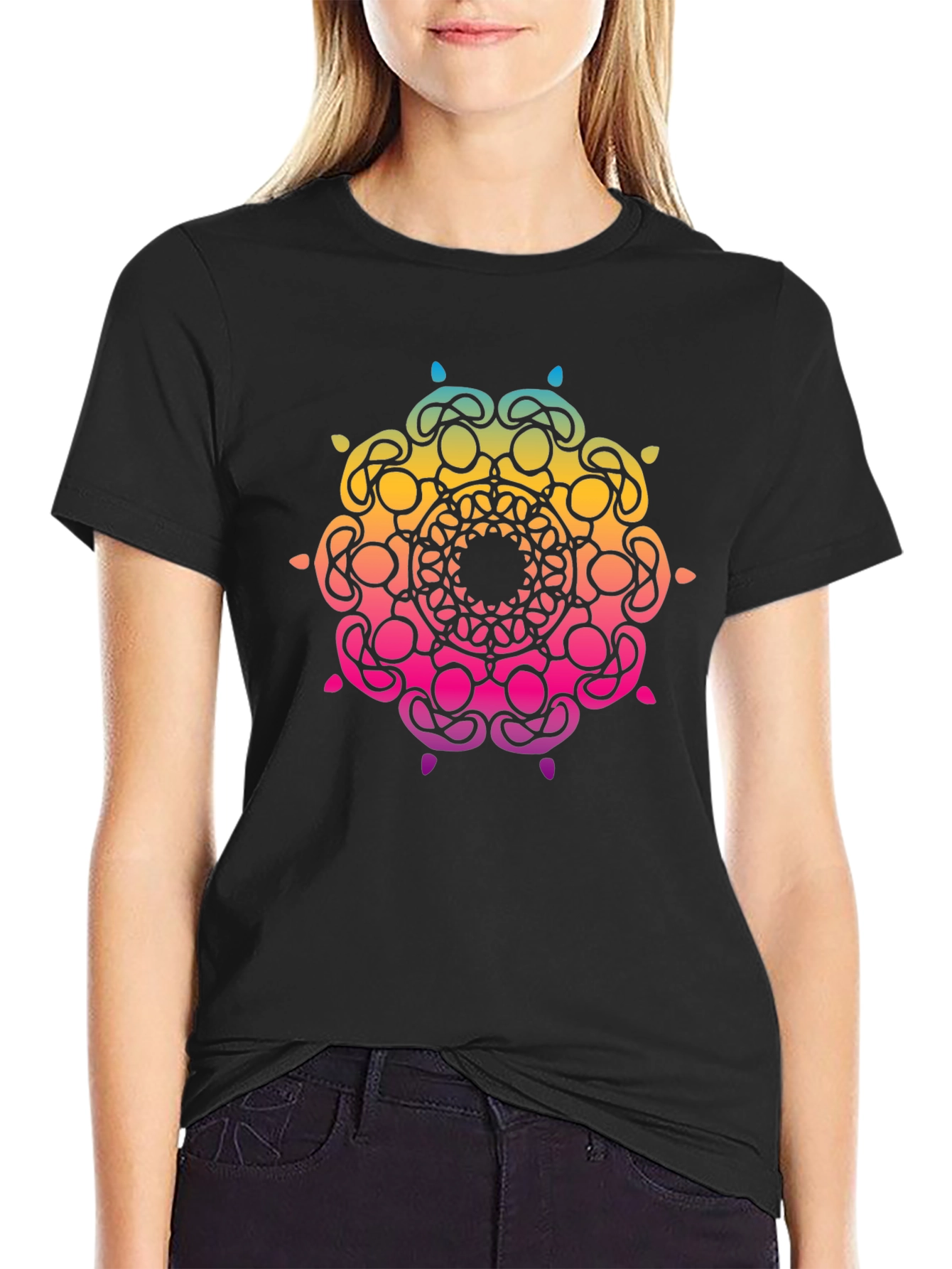 Vibrant Mandala Graphic Tee - Stylish Black T-Shirt