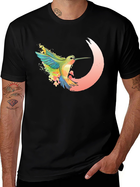 Hummingbird Graphic Tee - Black Cotton Blend Shirt