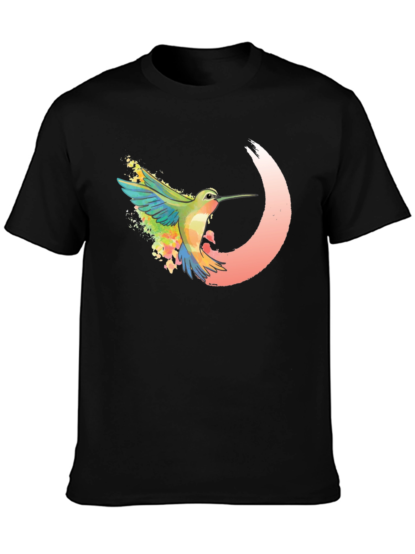 Hummingbird Graphic Tee - Black Cotton Blend Shirt