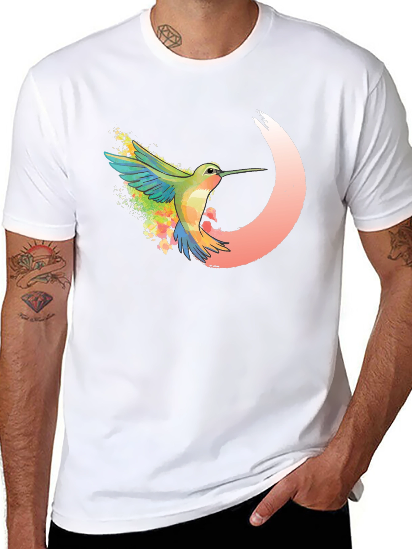 Hummingbird Graphic Tee - Black Cotton Blend Shirt