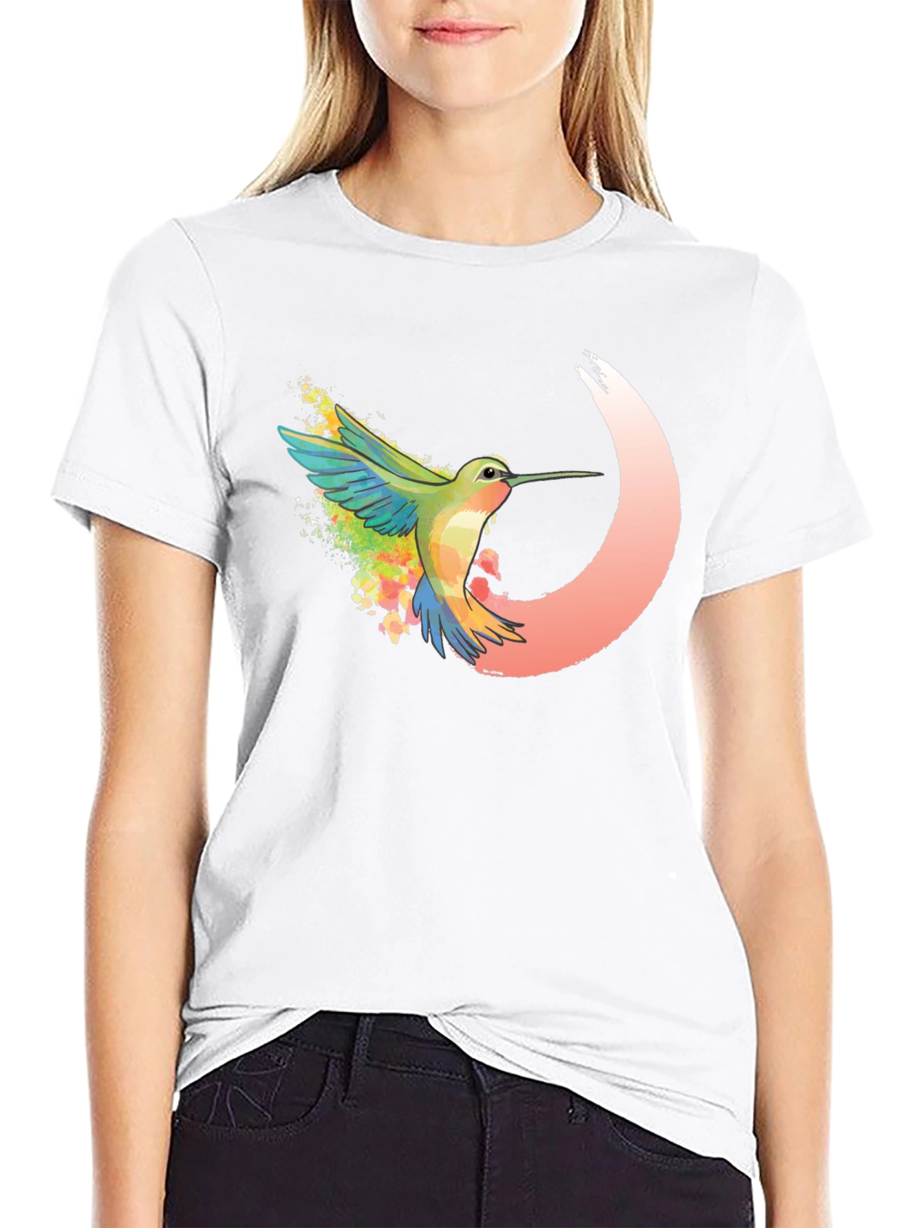 Hummingbird Graphic Tee - Black Cotton Blend Shirt