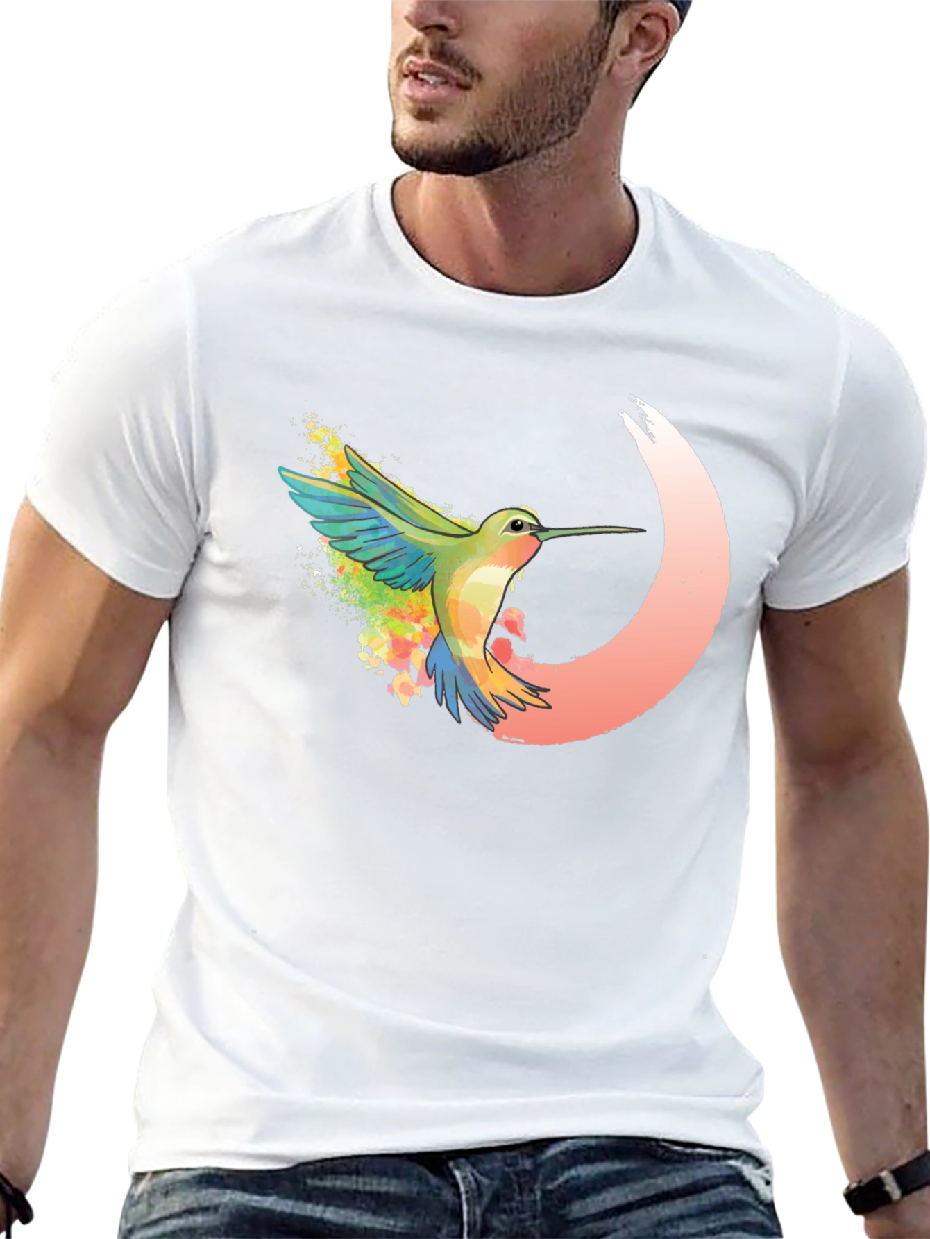 Hummingbird Graphic Tee - Black Cotton Blend Shirt