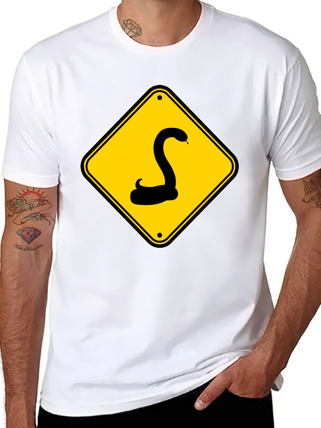 Snake Warning Sign Graphic Tee - Black Cotton