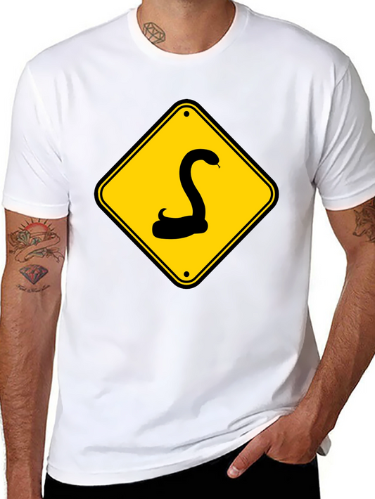 Snake Warning Sign Graphic Tee - Black Cotton