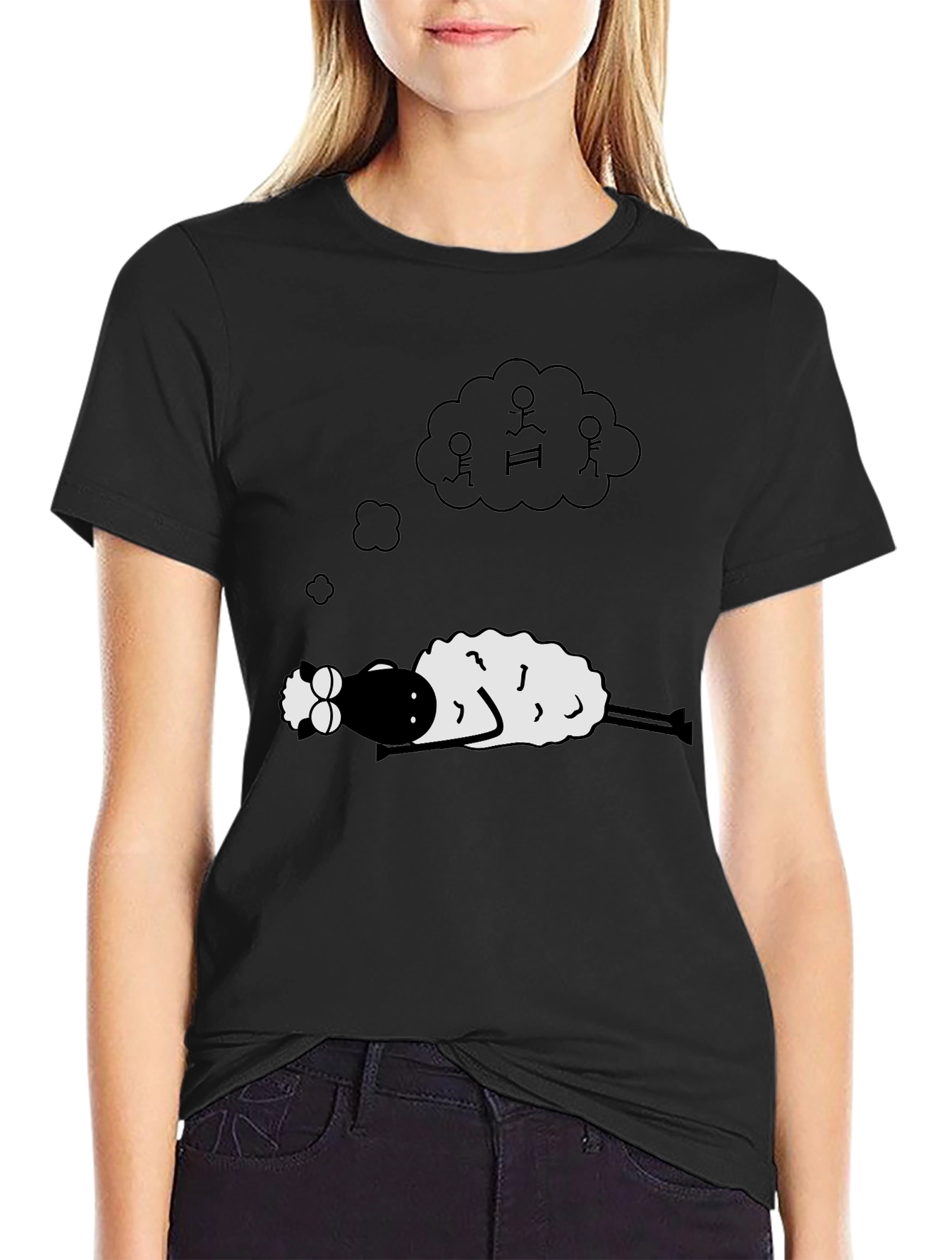 Dreaming Sheep Graphic Tee - Black Cotton Comfort