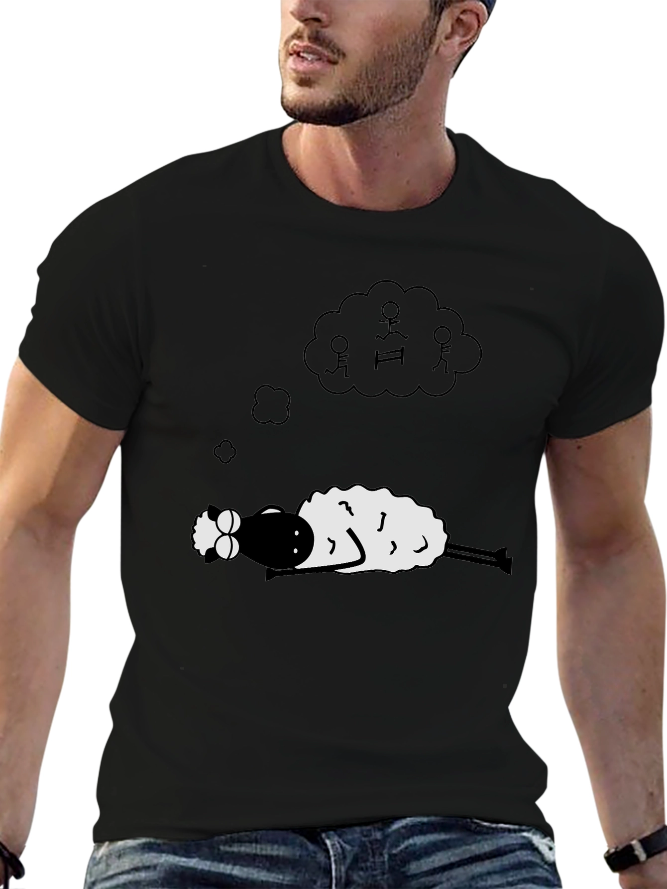 Dreaming Sheep Graphic Tee - Black Cotton Comfort