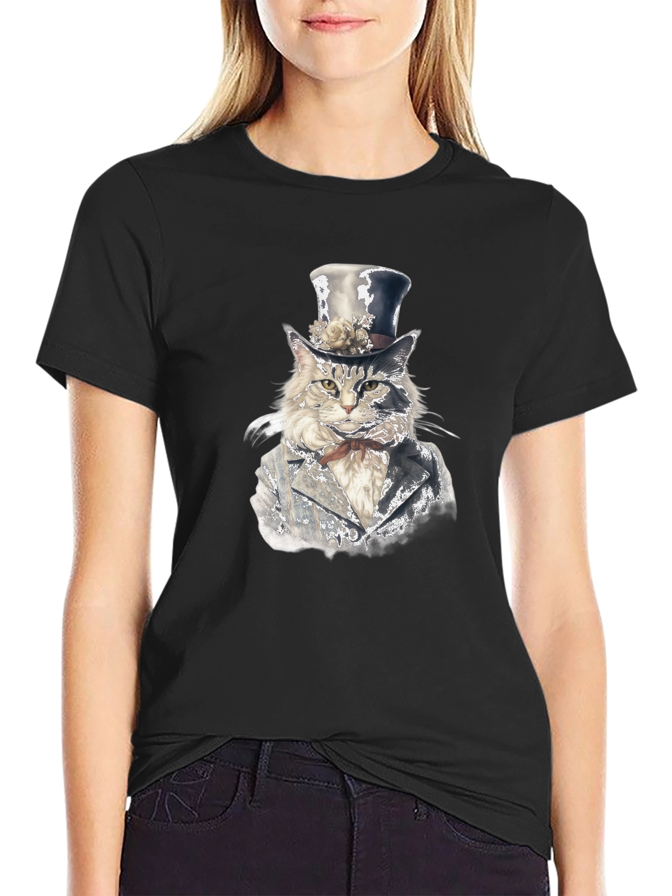 Cat Gentleman T-Shirt - Stylish Feline Top Hat Design