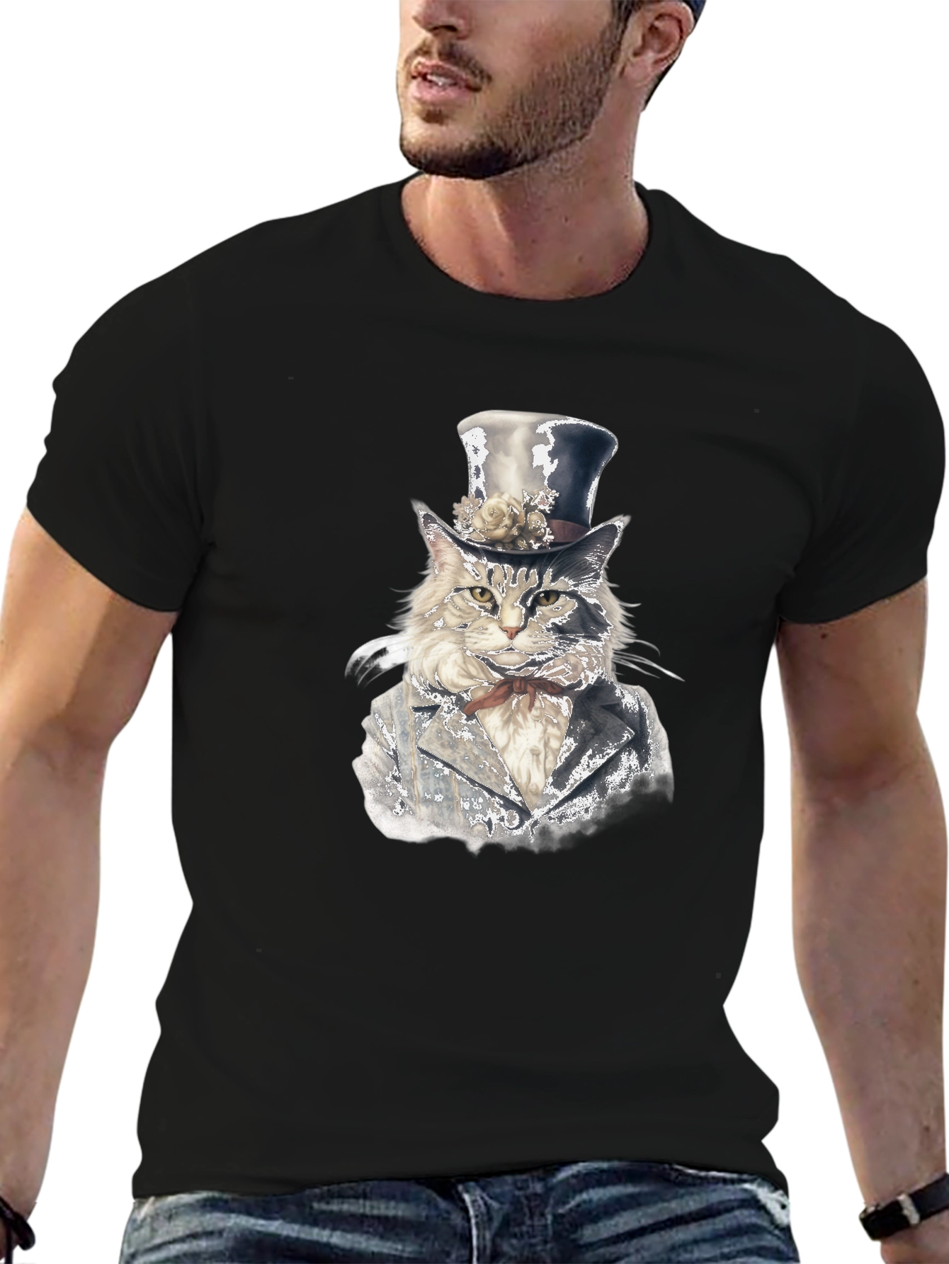 Cat Gentleman T-Shirt - Stylish Feline Top Hat Design