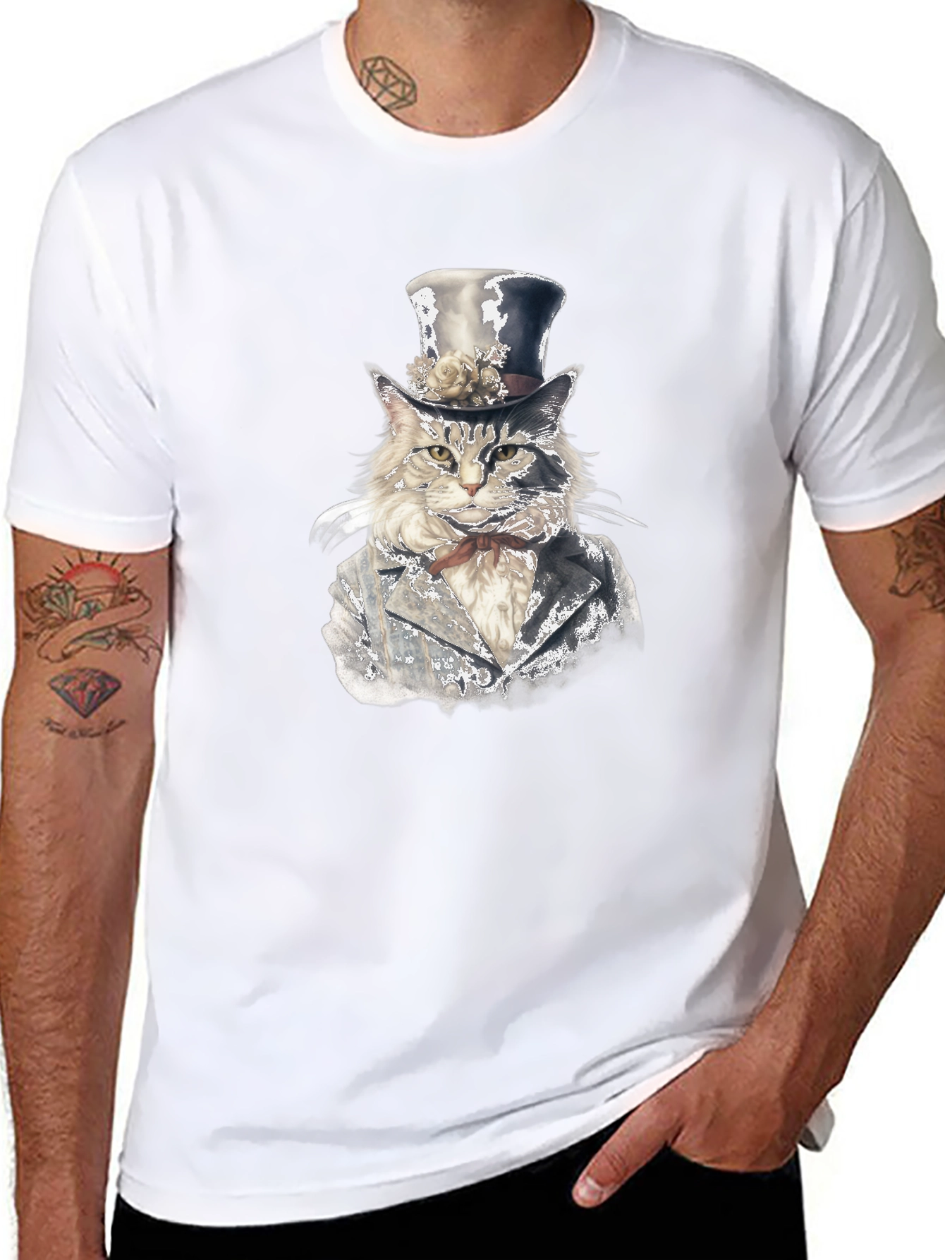 Cat Gentleman T-Shirt - Stylish Feline Top Hat Design