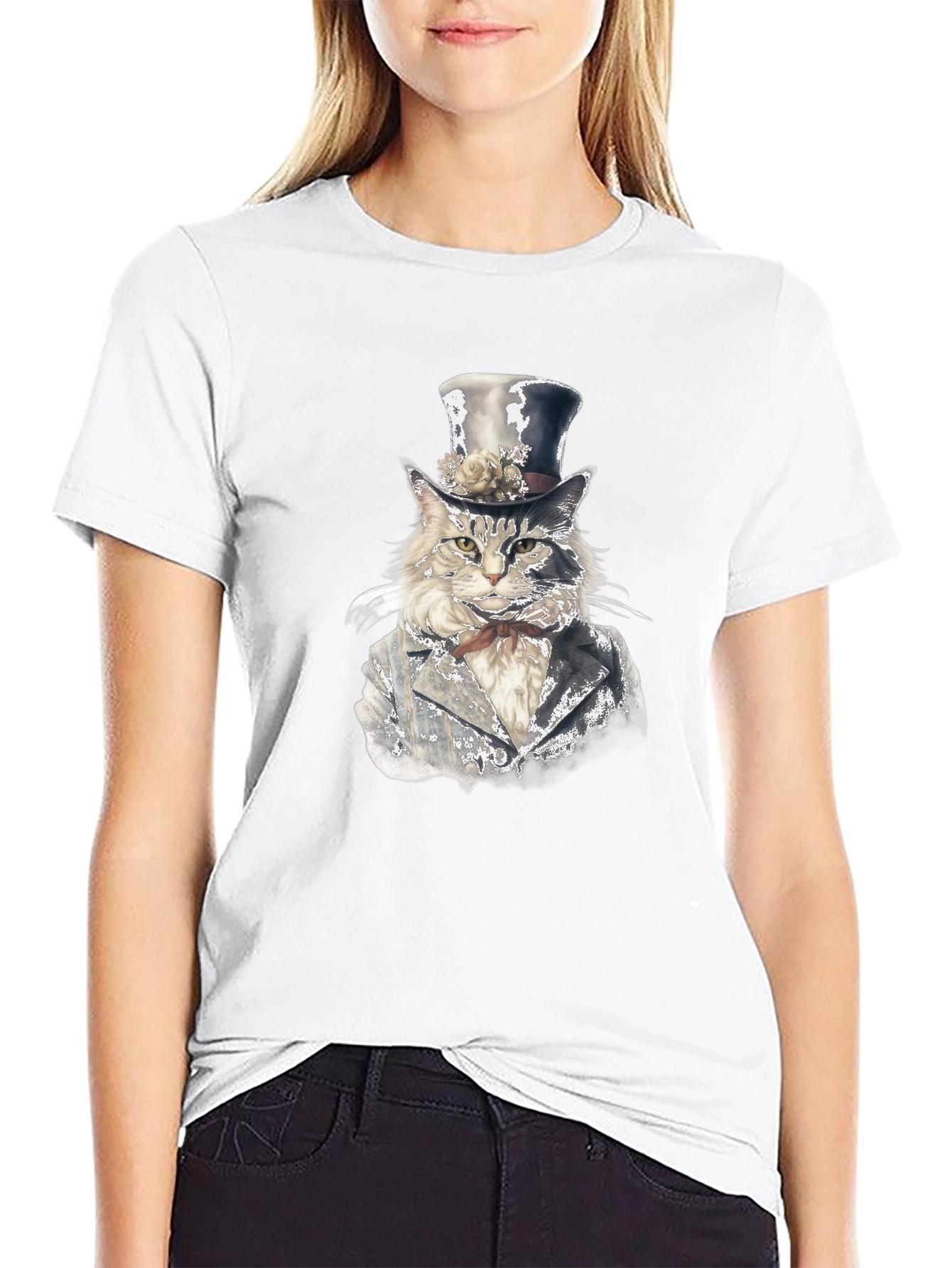 Cat Gentleman T-Shirt - Stylish Feline Top Hat Design