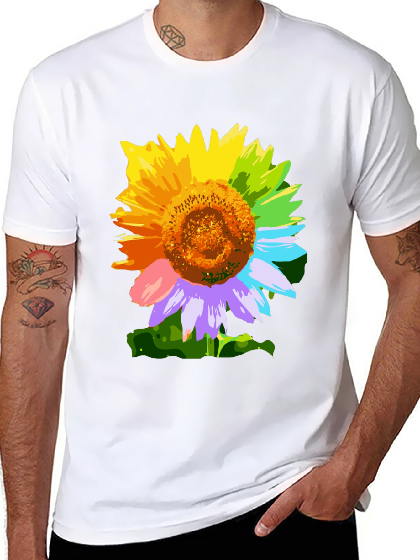 Rainbow Sunflower Graphic Tee - Stylish Mens T-Shirt