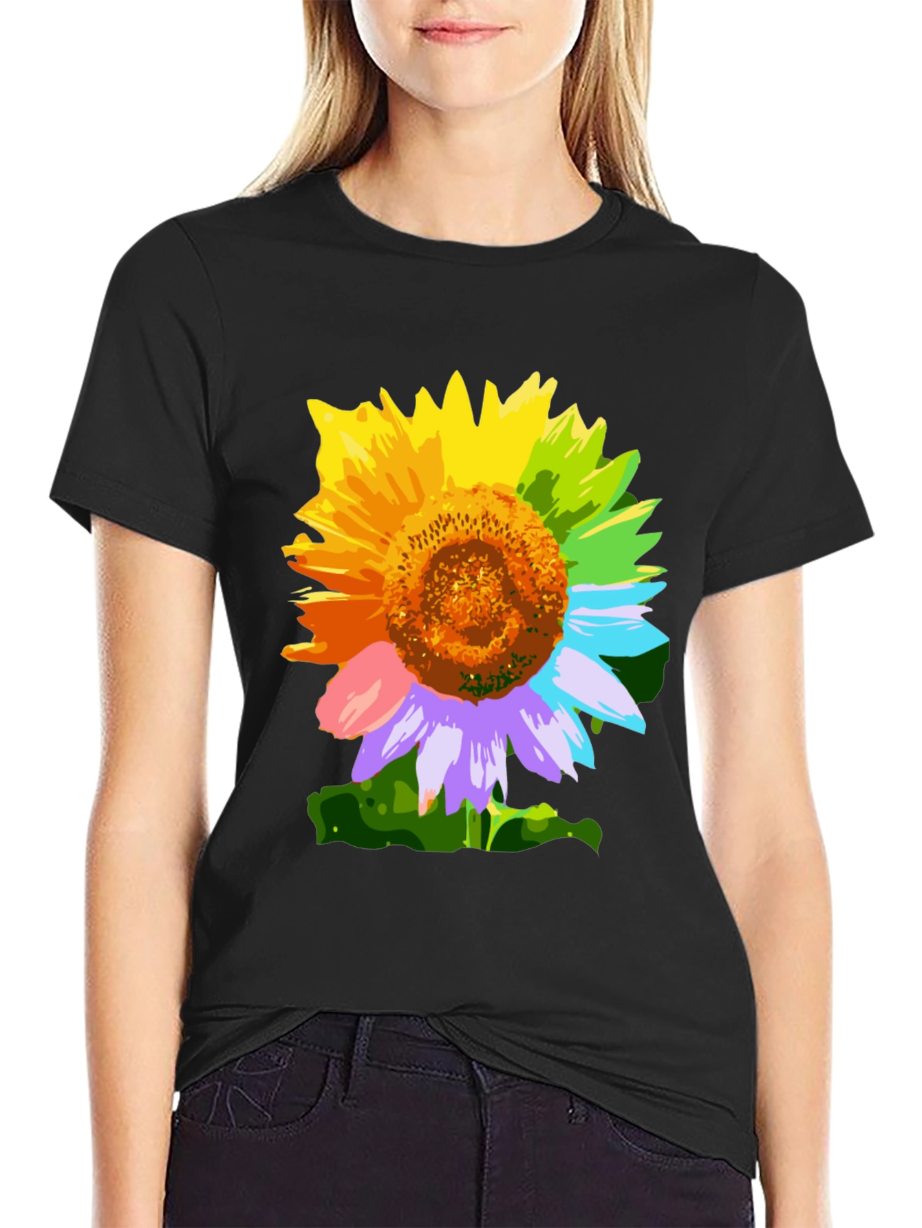 Rainbow Sunflower Graphic Tee - Stylish Mens T-Shirt