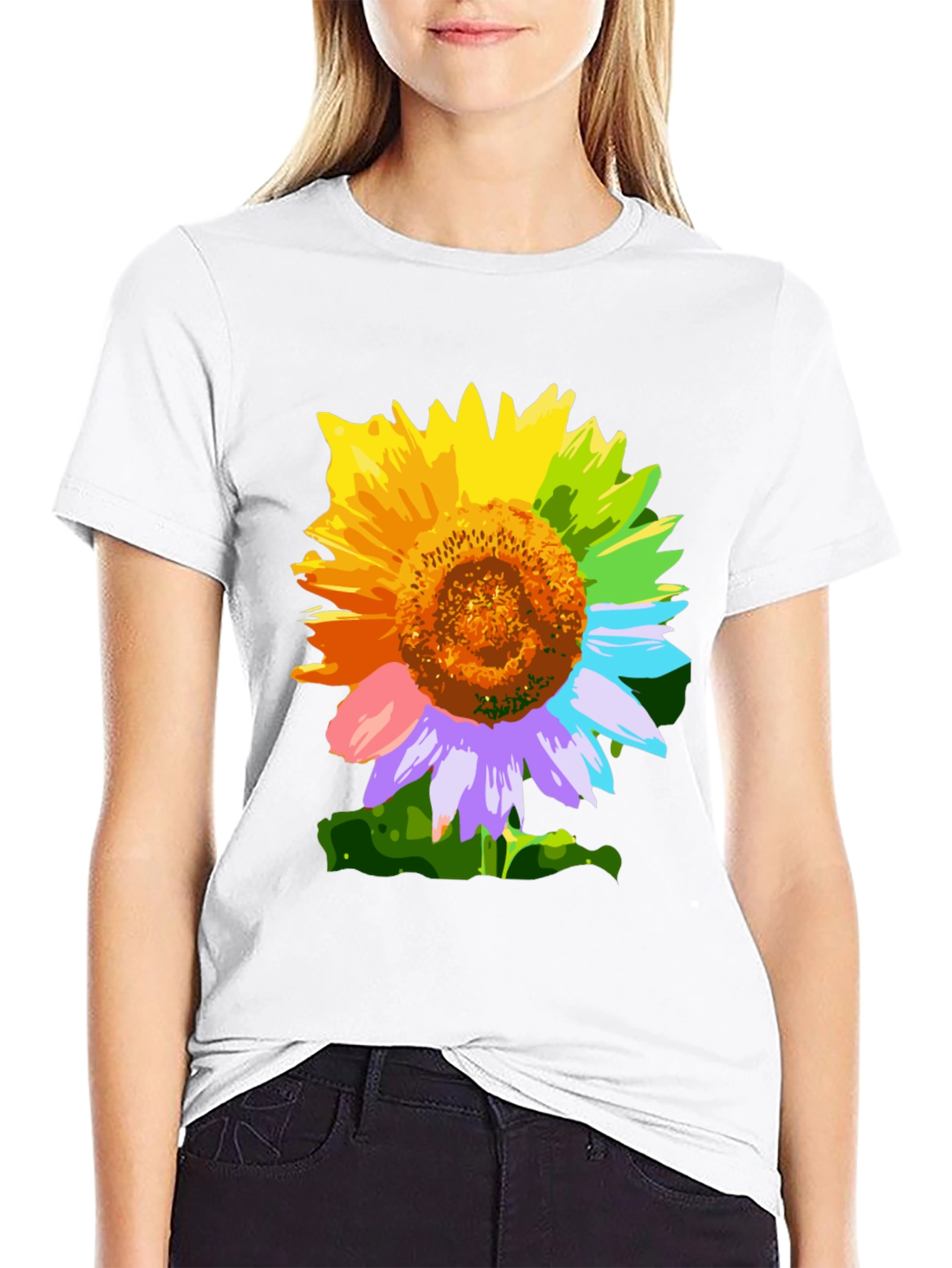 Rainbow Sunflower Graphic Tee - Stylish Mens T-Shirt