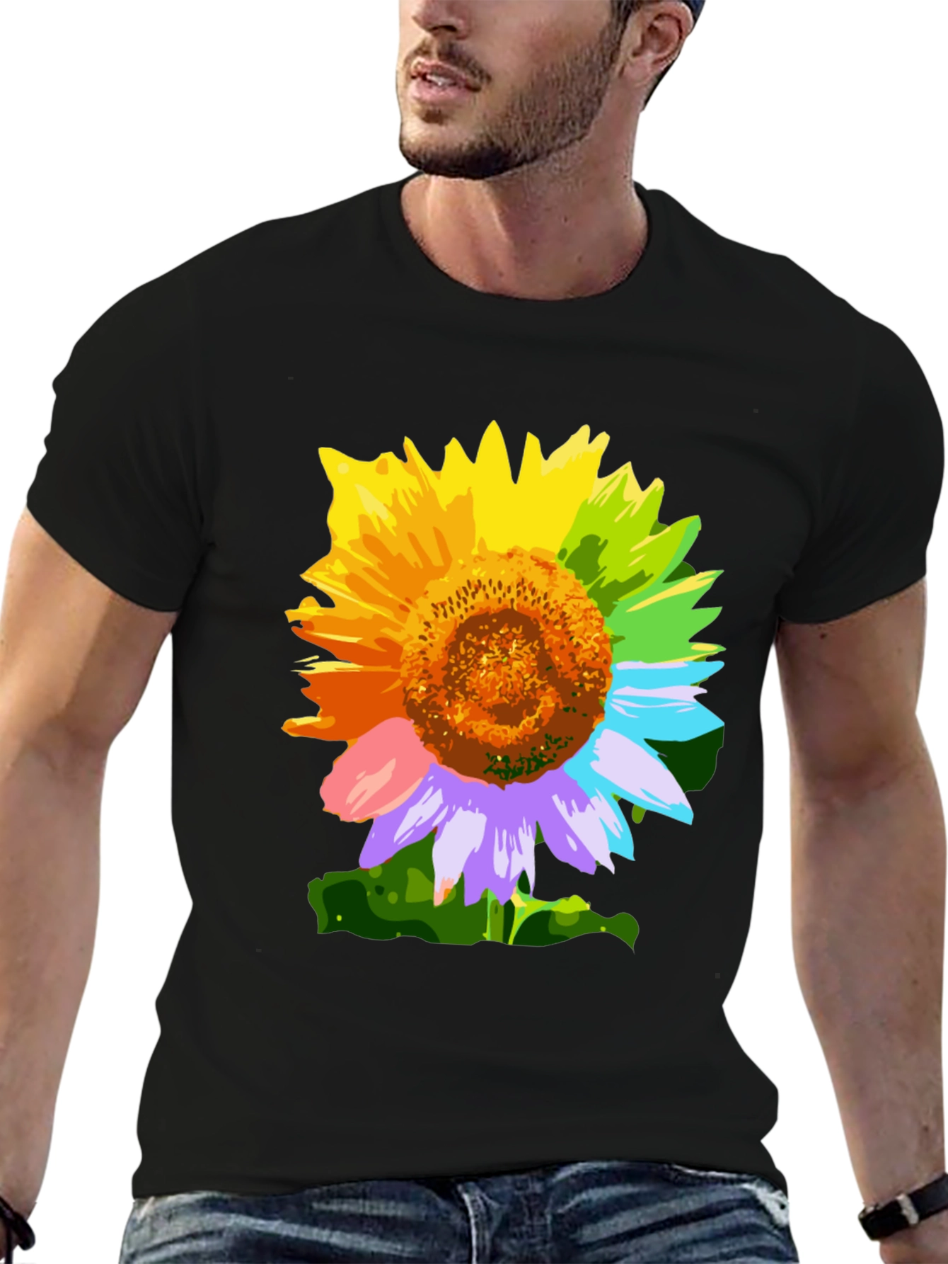 Rainbow Sunflower Graphic Tee - Stylish Mens T-Shirt