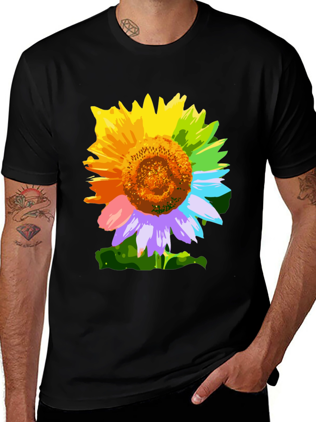 Rainbow Sunflower Graphic Tee - Stylish Mens T-Shirt