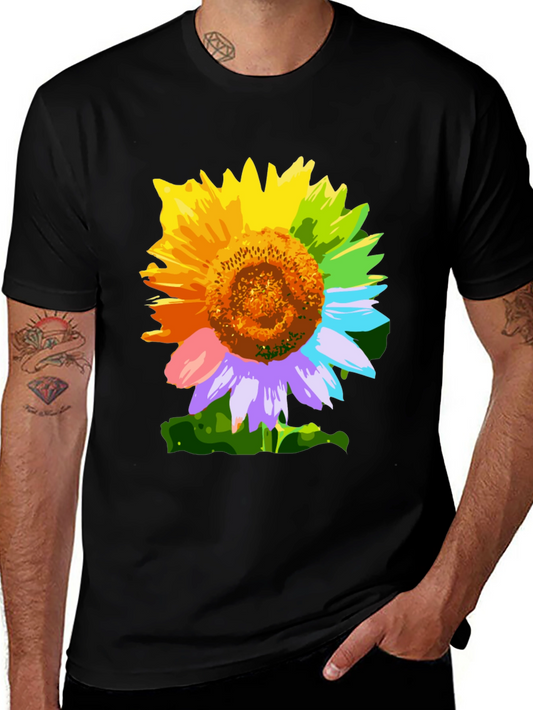 Rainbow Sunflower Graphic Tee - Stylish Mens T-Shirt