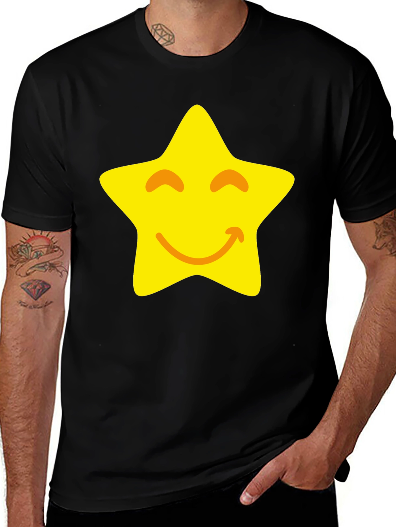 Smiling Star Graphic Black T-Shirt