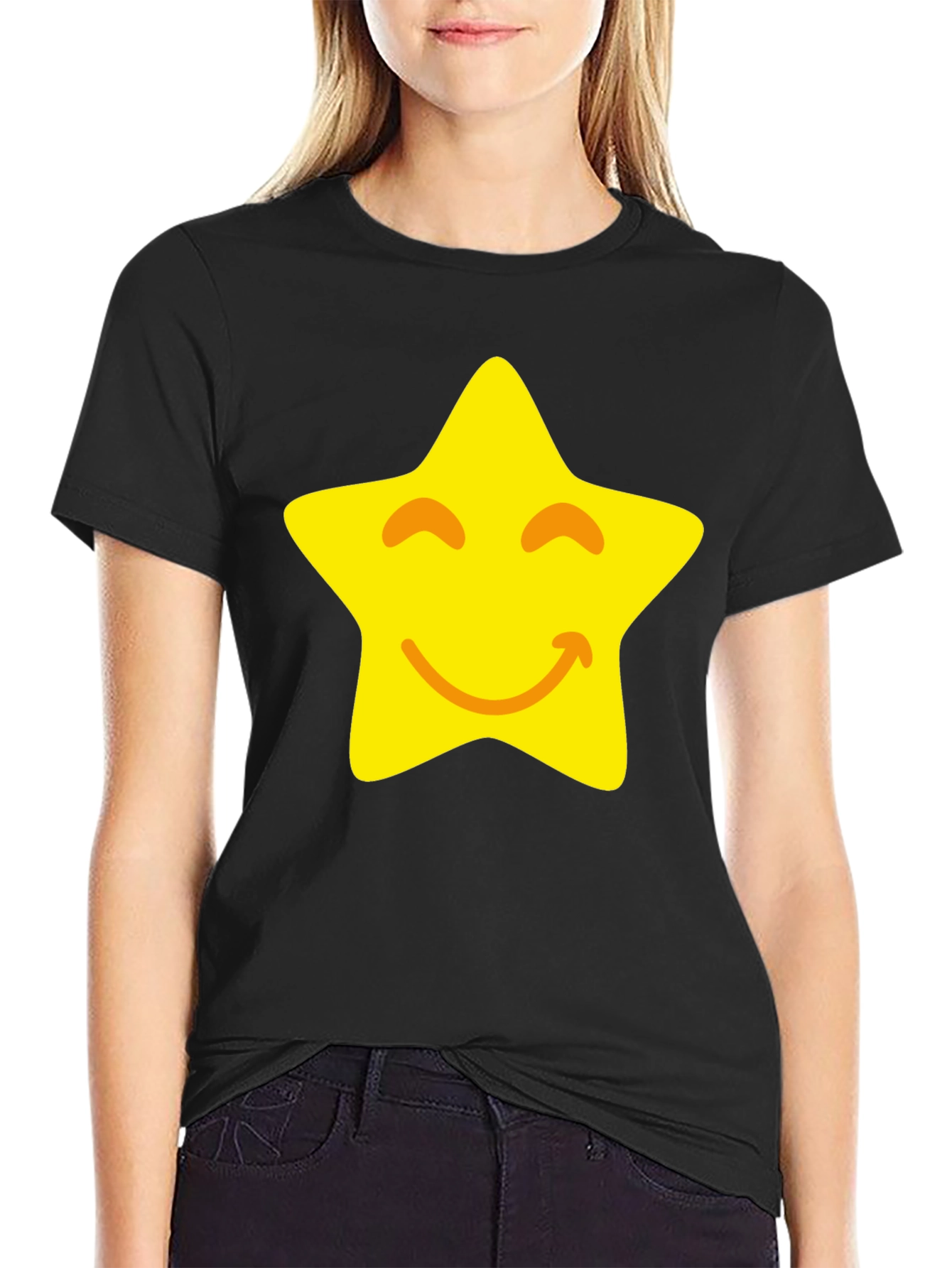 Smiling Star Graphic Black T-Shirt