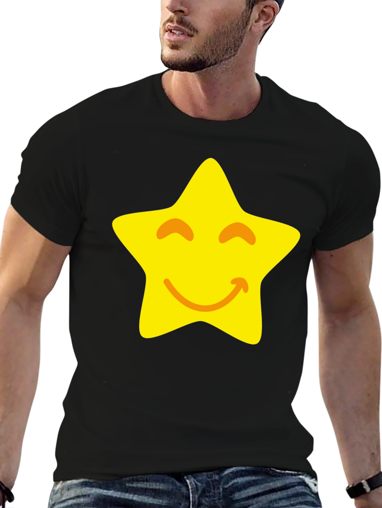 Smiling Star Graphic Black T-Shirt
