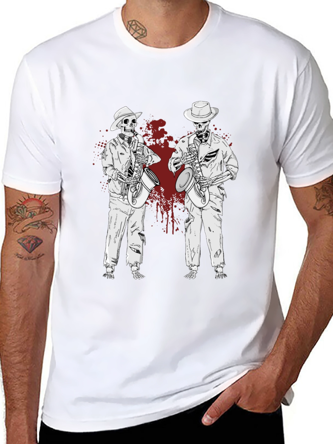 Skeleton Jazz Band Graphic T-Shirt - Unique & Stylish
