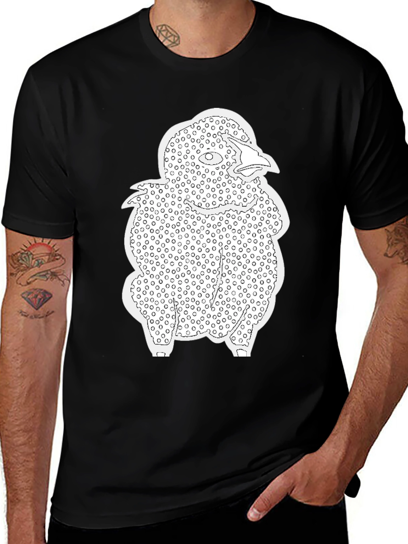 Abstract Bird Print T-Shirt - Black