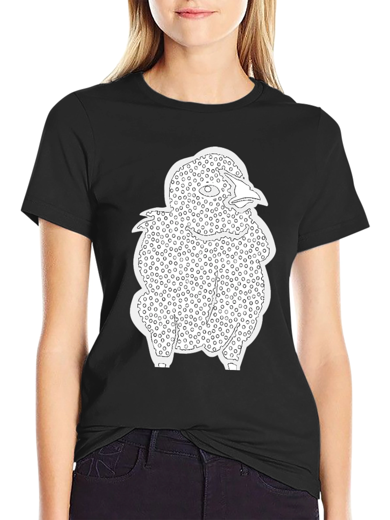 Abstract Bird Print T-Shirt - Black