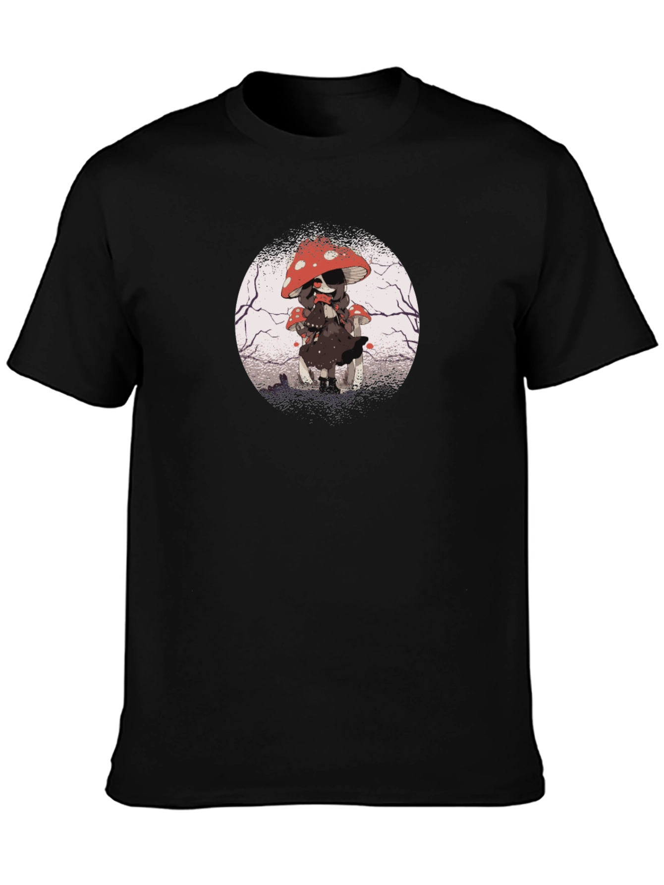 Mushroom Girl Graphic Tee - Dark Anime Style