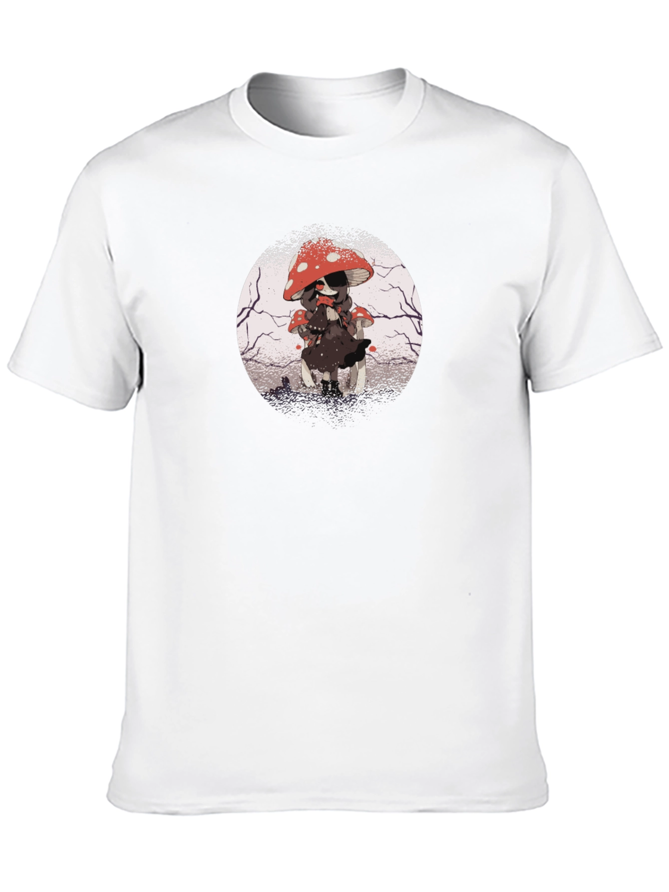 Mushroom Girl Graphic Tee - Dark Anime Style