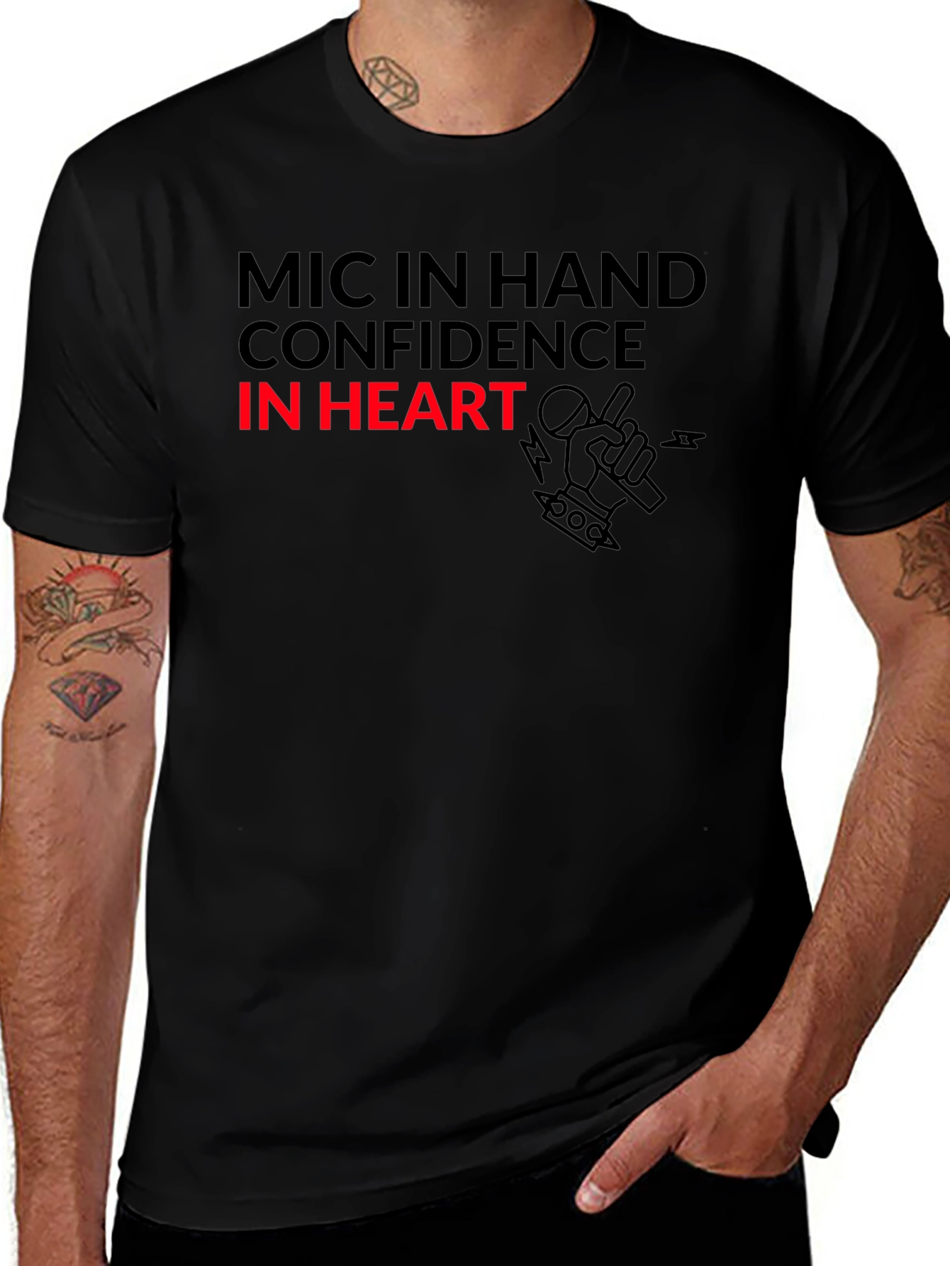 Mic in Hand Confidence in Heart Black T-Shirt