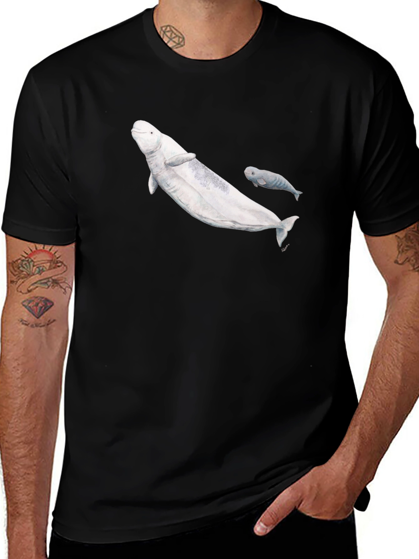 Beluga Whale Graphic T-Shirt - Black