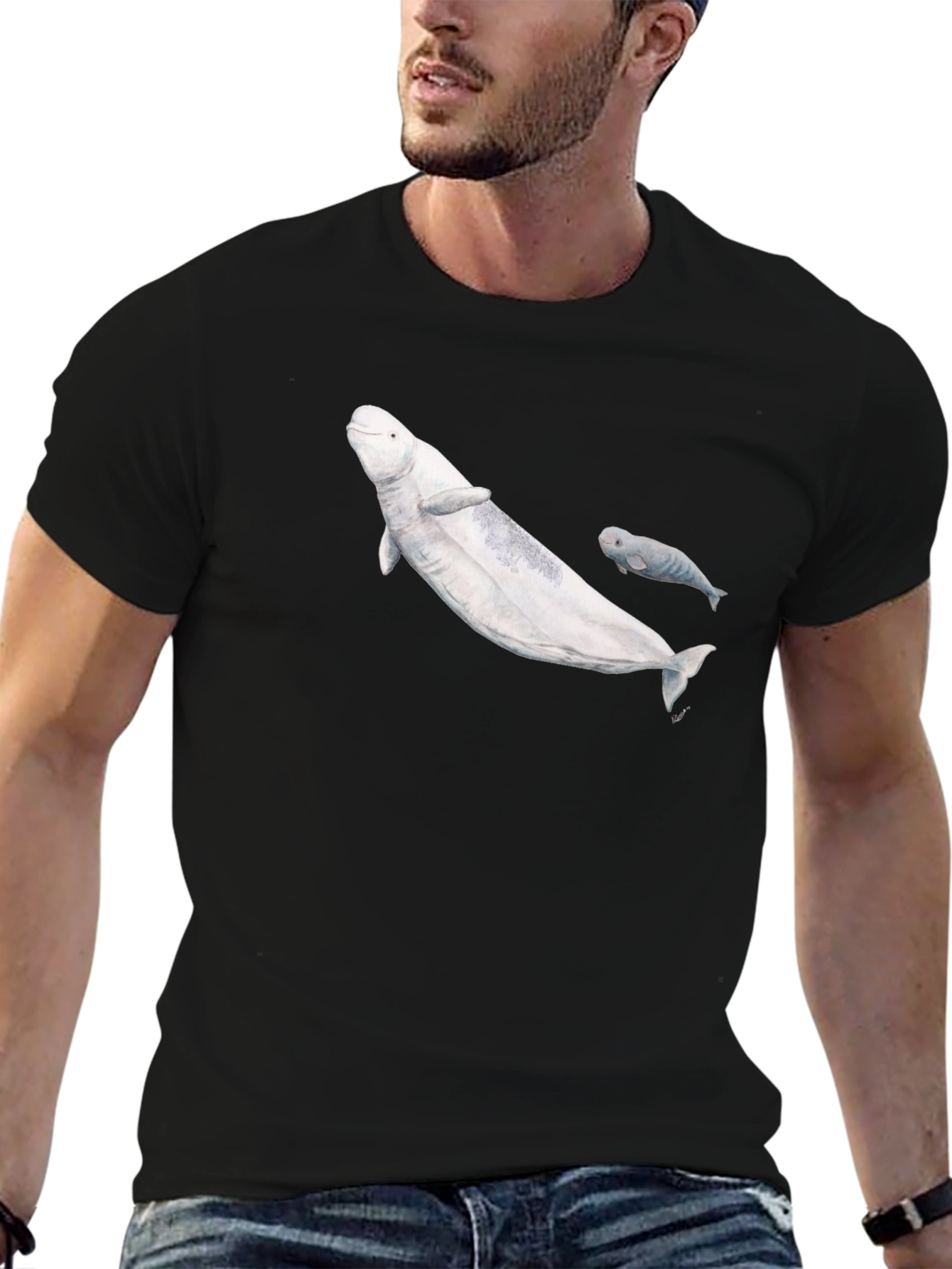 Beluga Whale Graphic T-Shirt - Black