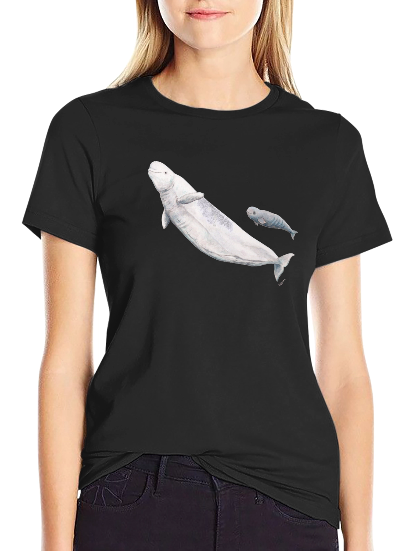 Beluga Whale Graphic T-Shirt - Black