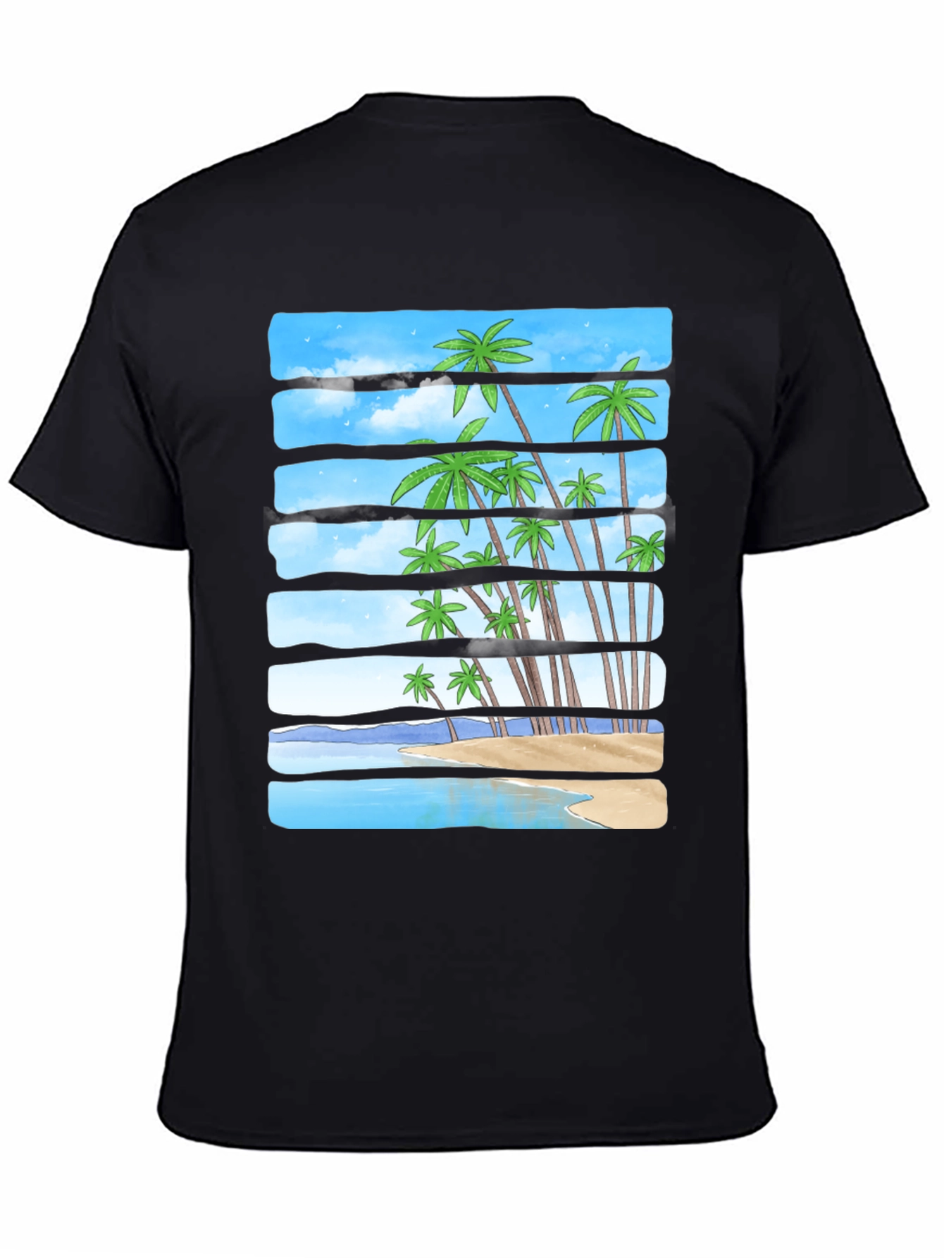 Tropical Palm Beach Striped T-Shirt