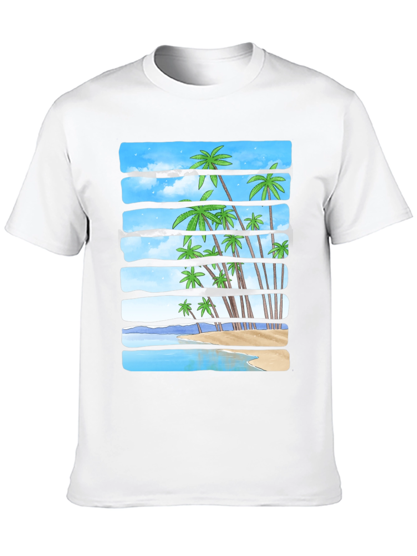 Tropical Palm Beach Striped T-Shirt