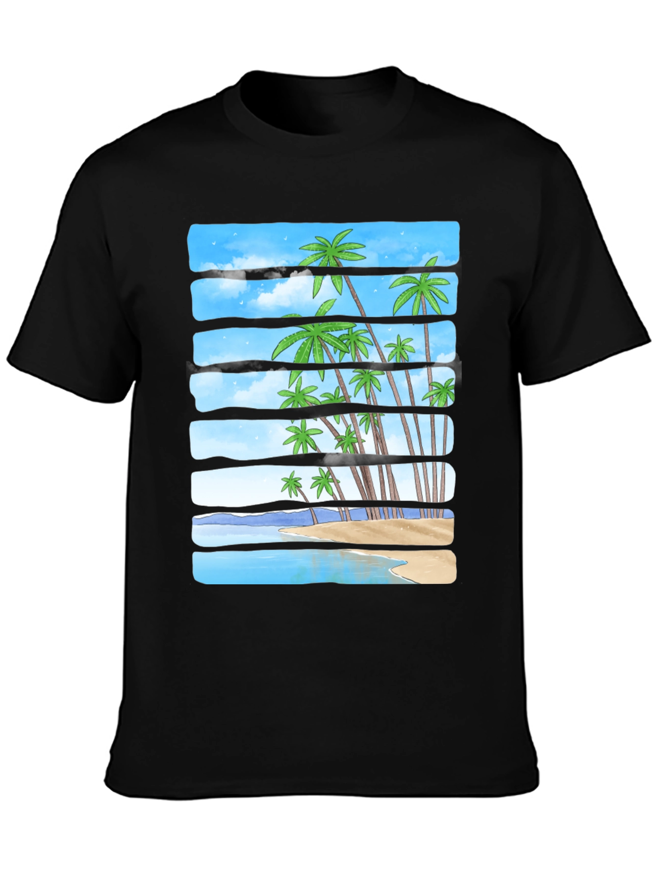 Tropical Palm Beach Striped T-Shirt