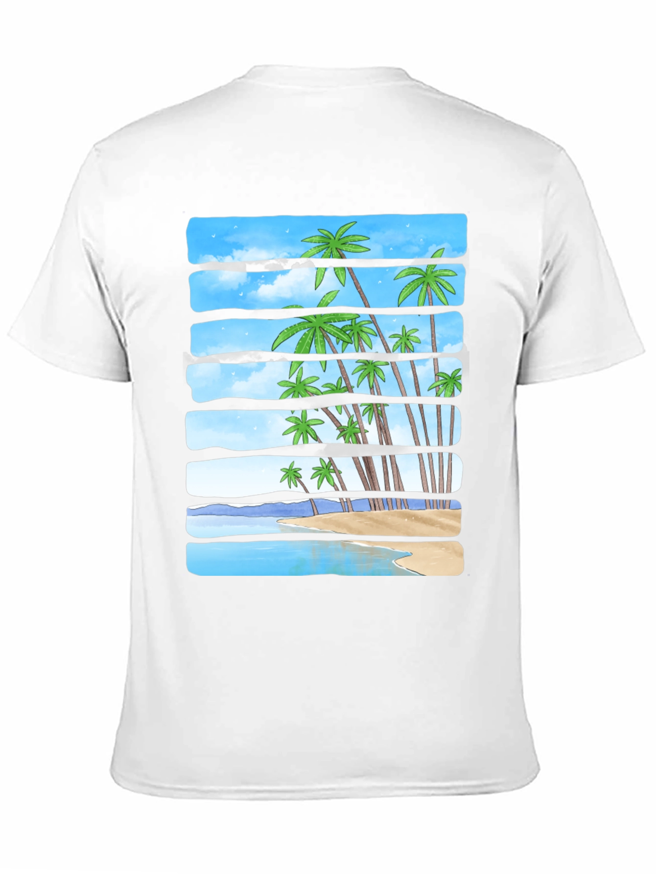 Tropical Palm Beach Striped T-Shirt