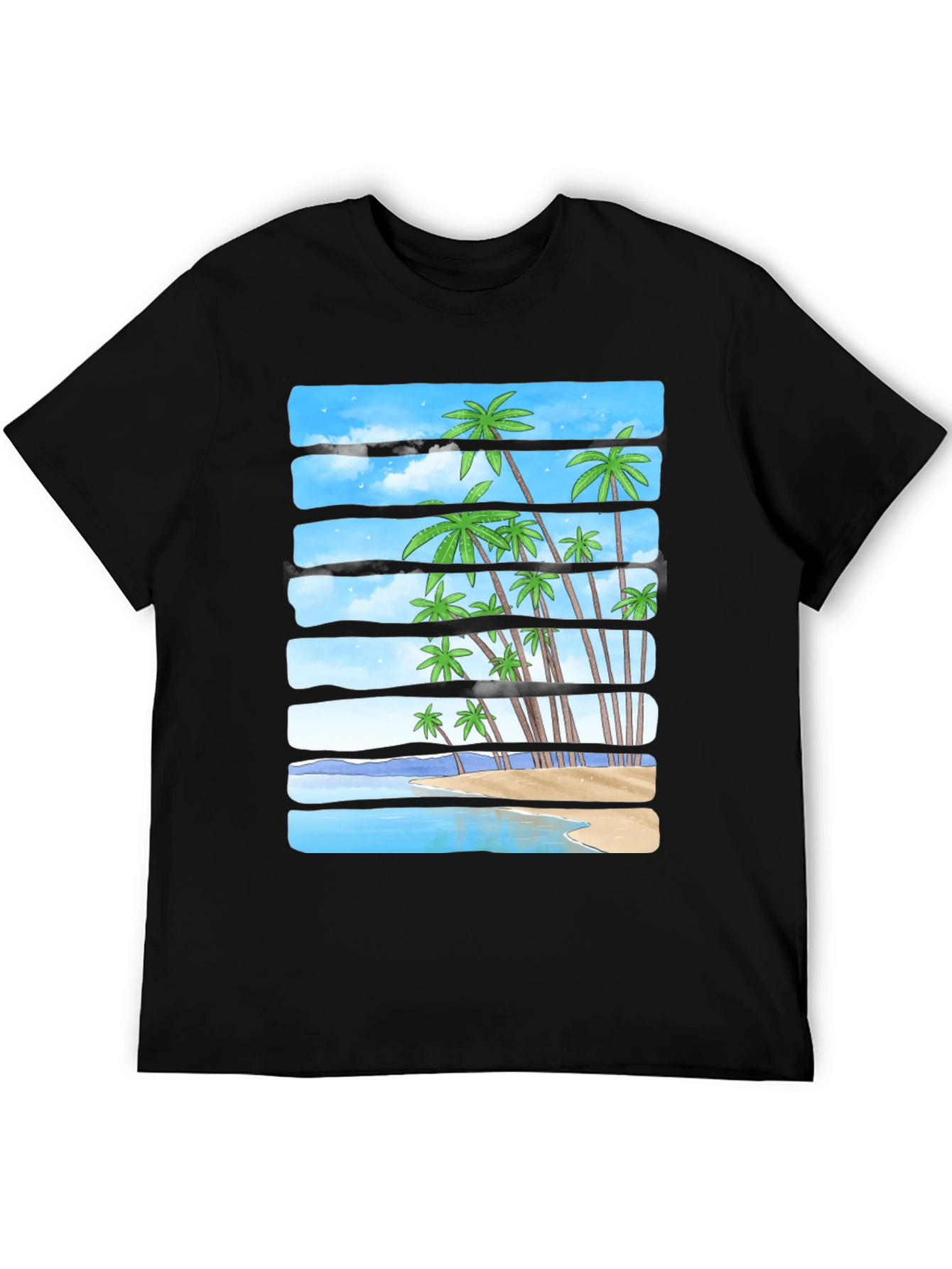 Tropical Palm Beach Striped T-Shirt