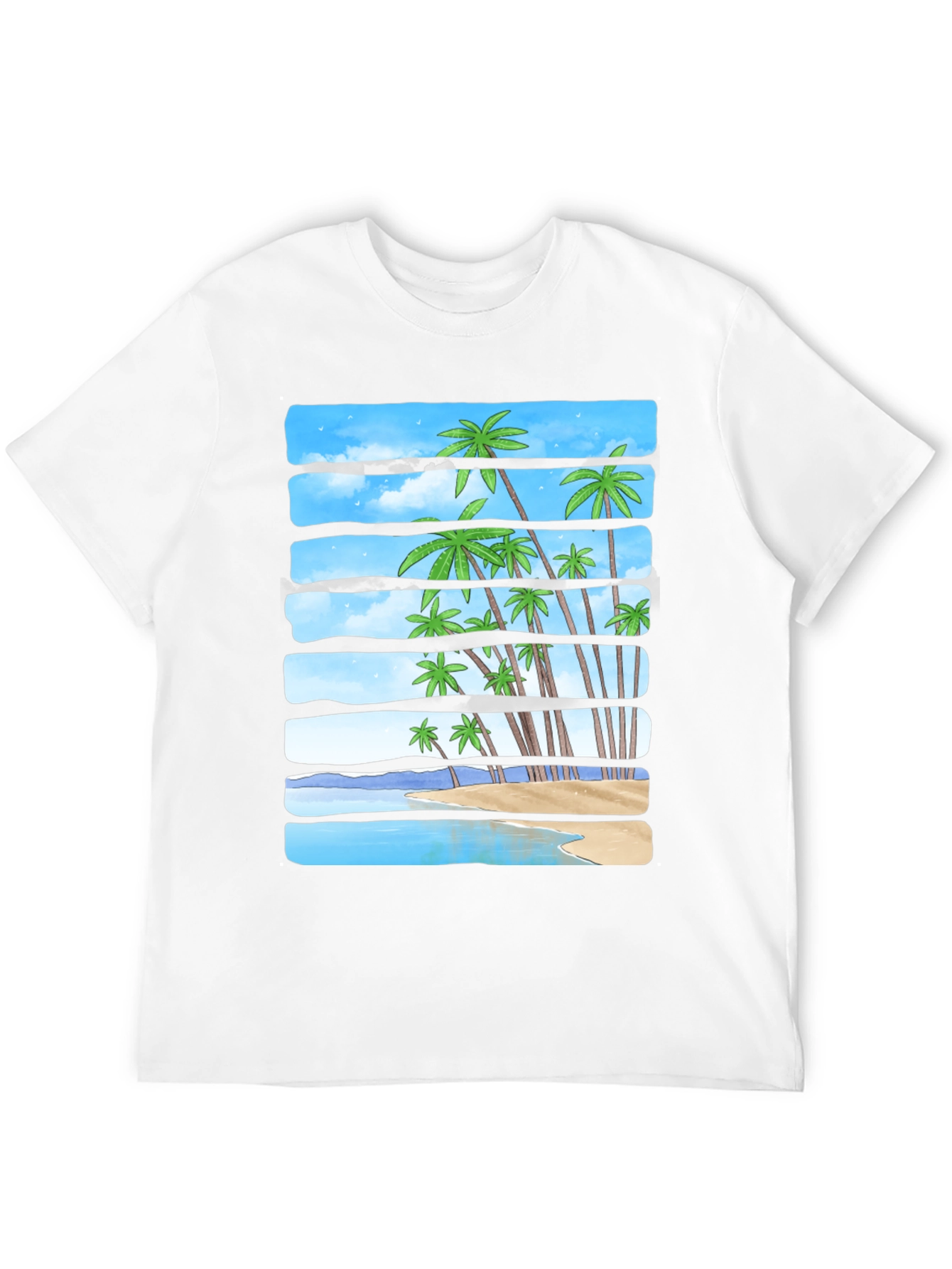 Tropical Palm Beach Striped T-Shirt